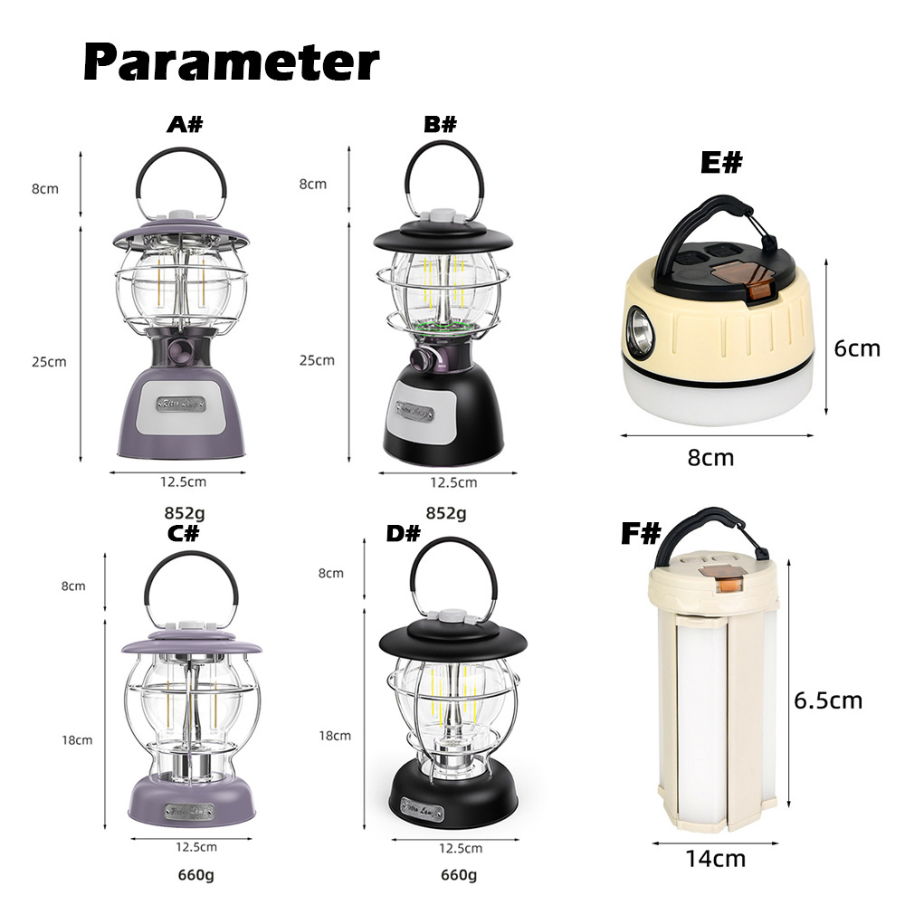 BANGQI  Outdoor Camping Essentials Portable Atmosphere Lamp Rechargeable   Adjustable Light Source Retro Led Lantern