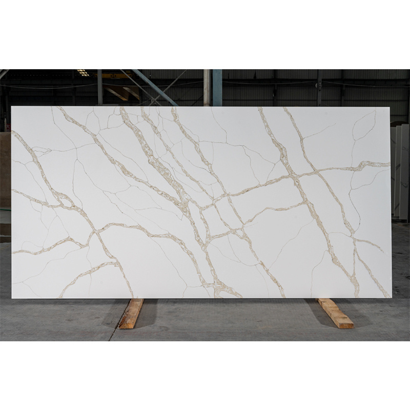 Best Selling Calacatta white Quartz with black or gold veins slabs for countertop and benchtop or worktops