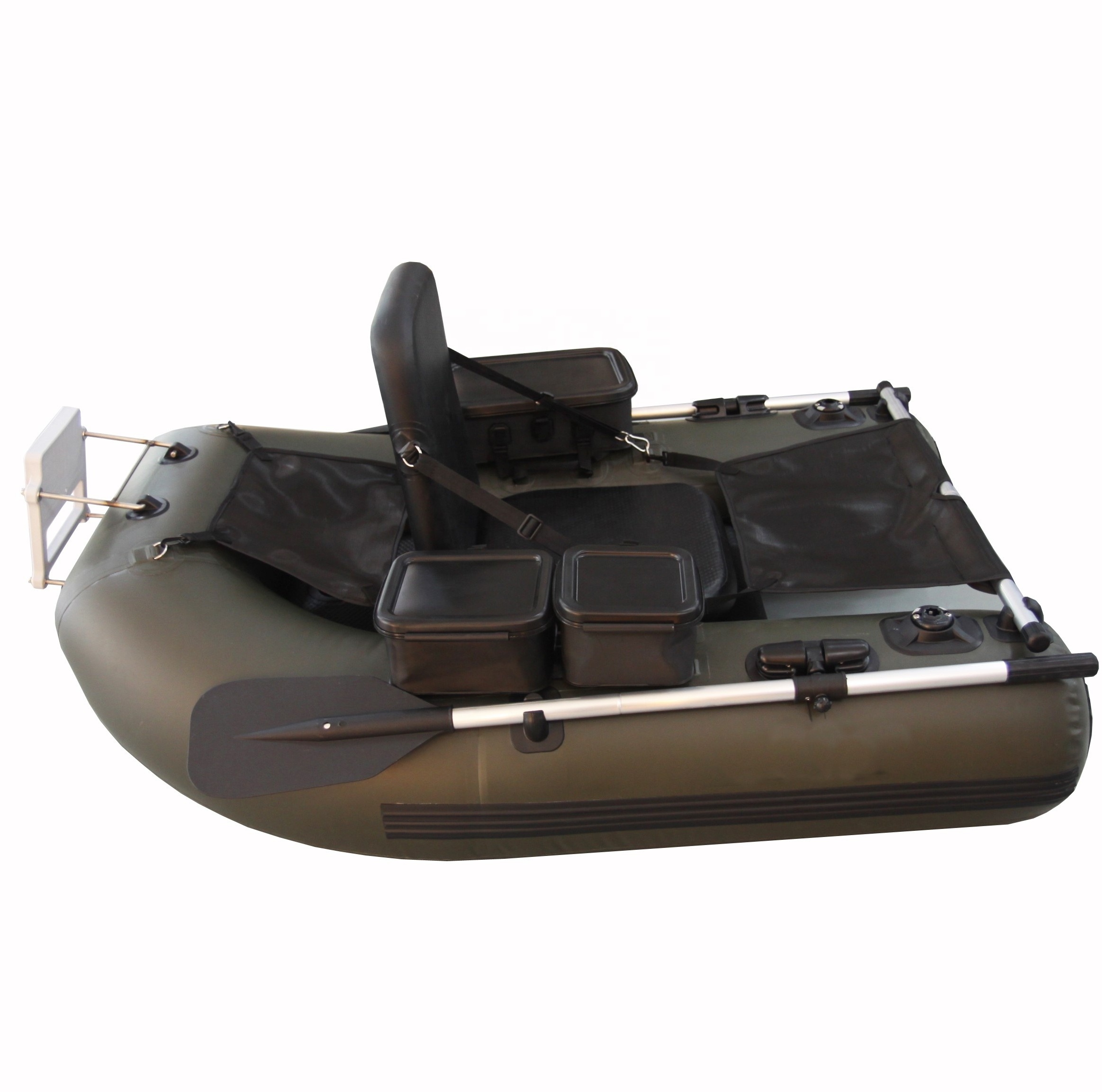 Inflatable Fishing Boat Belly Boat with Storage Pockets, Adjustable Straps & Bracket for trolling Motor Kayak for fishing