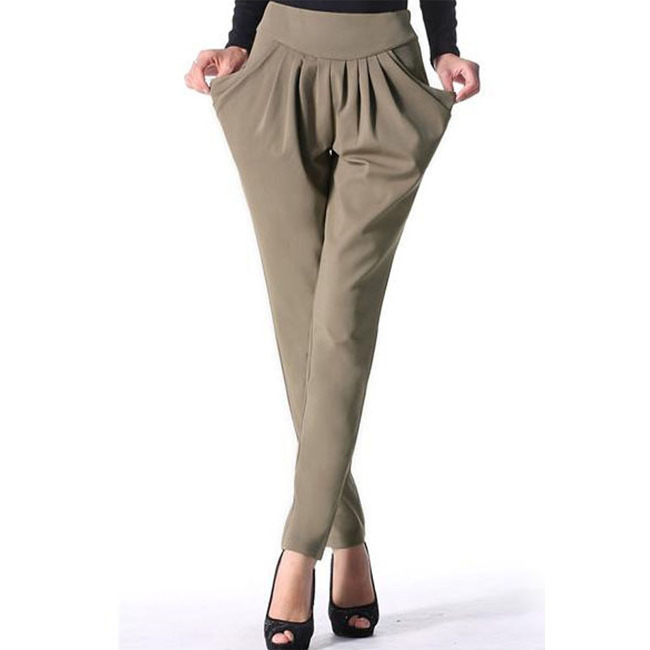 Factory wholesale womens european style baggy trousers 95% polyester 5% spandex harem pants