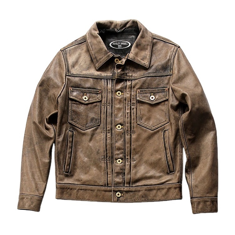 Men's Biker Distressed Genuine Lambskin Top Quality Genuine leather jacket men