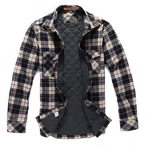 Mens quilted flannel shirts checked long sleeve winter plaid lined shirt