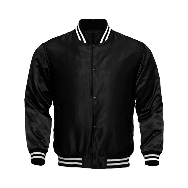 OEM Men's Satin Jacket Varsity polyester Bomber Biker raglan sleeve snap closure Winter Casual