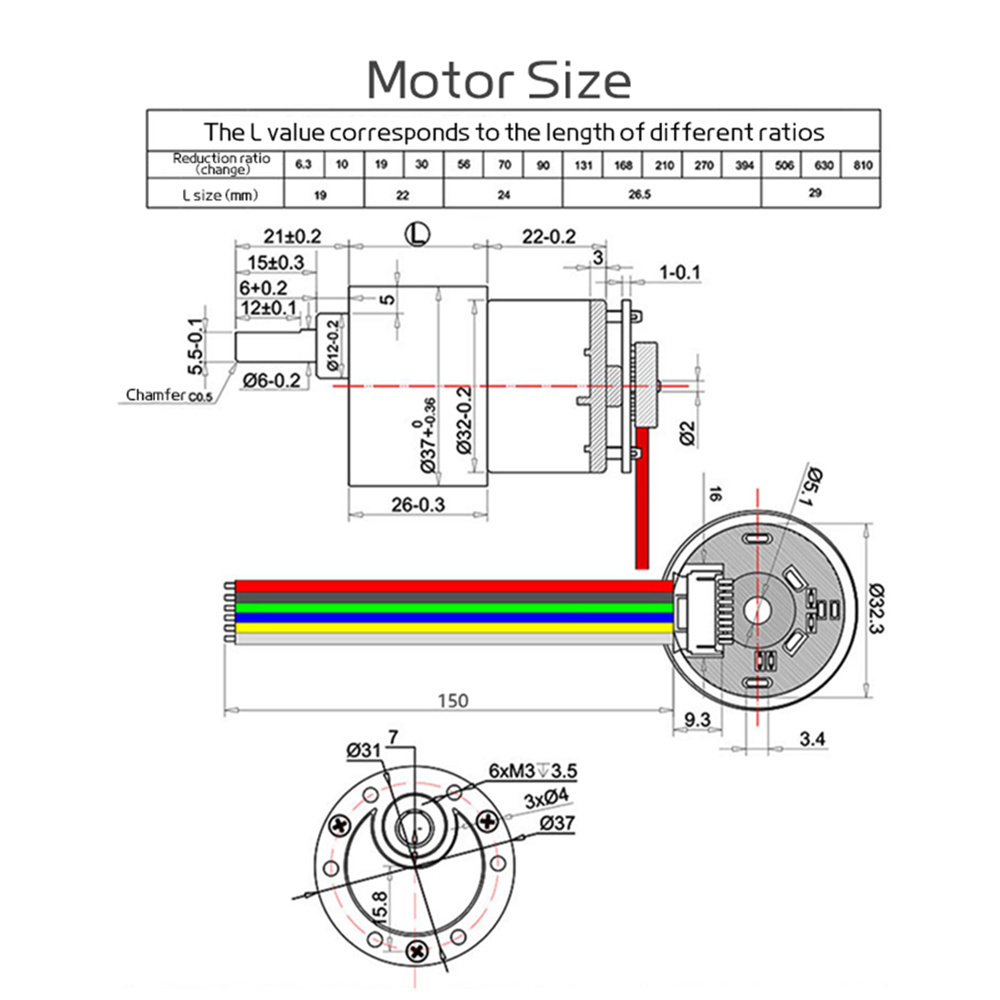 JGB37-520 Hall Encoder Brushed DC Motor 6V12V Forward And Reverse Adjustable Speed 6RPM-1590RPM Smart Car Kit With Wheels