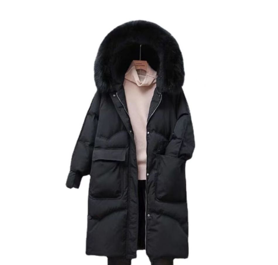 2022 Fur trim hooded down coat womens winter thick warm coat loose hooded women's cotton-padded coats