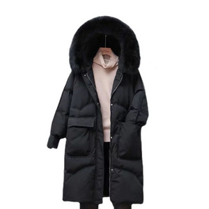 2022 Fur trim hooded down coat womens winter thick warm coat loose hooded women's cotton-padded coats