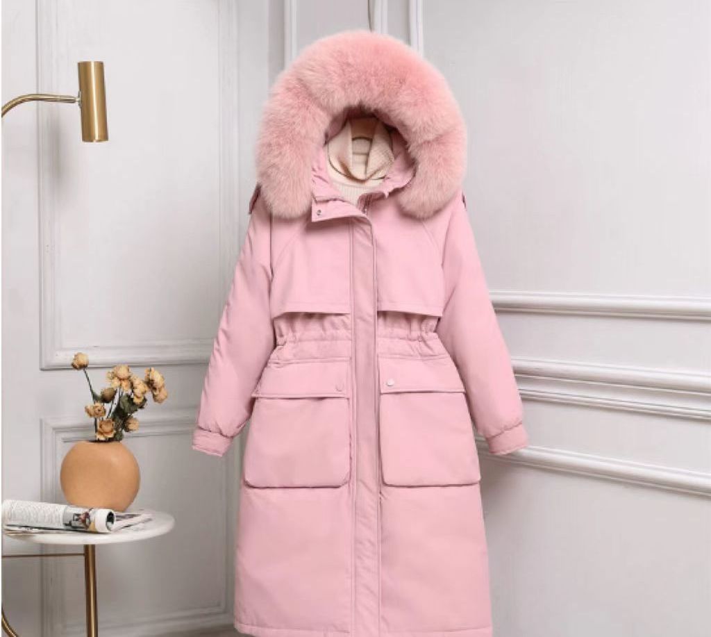 2022 Fur trim hooded down coat womens winter thick warm coat loose hooded women's cotton-padded coats