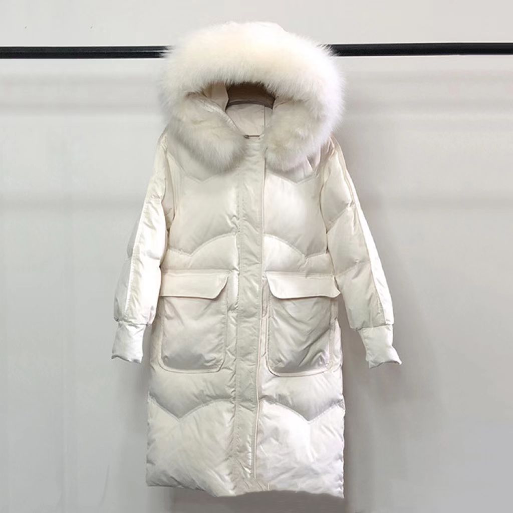 2022 Fur trim hooded down coat womens winter thick warm coat loose hooded women's cotton-padded coats