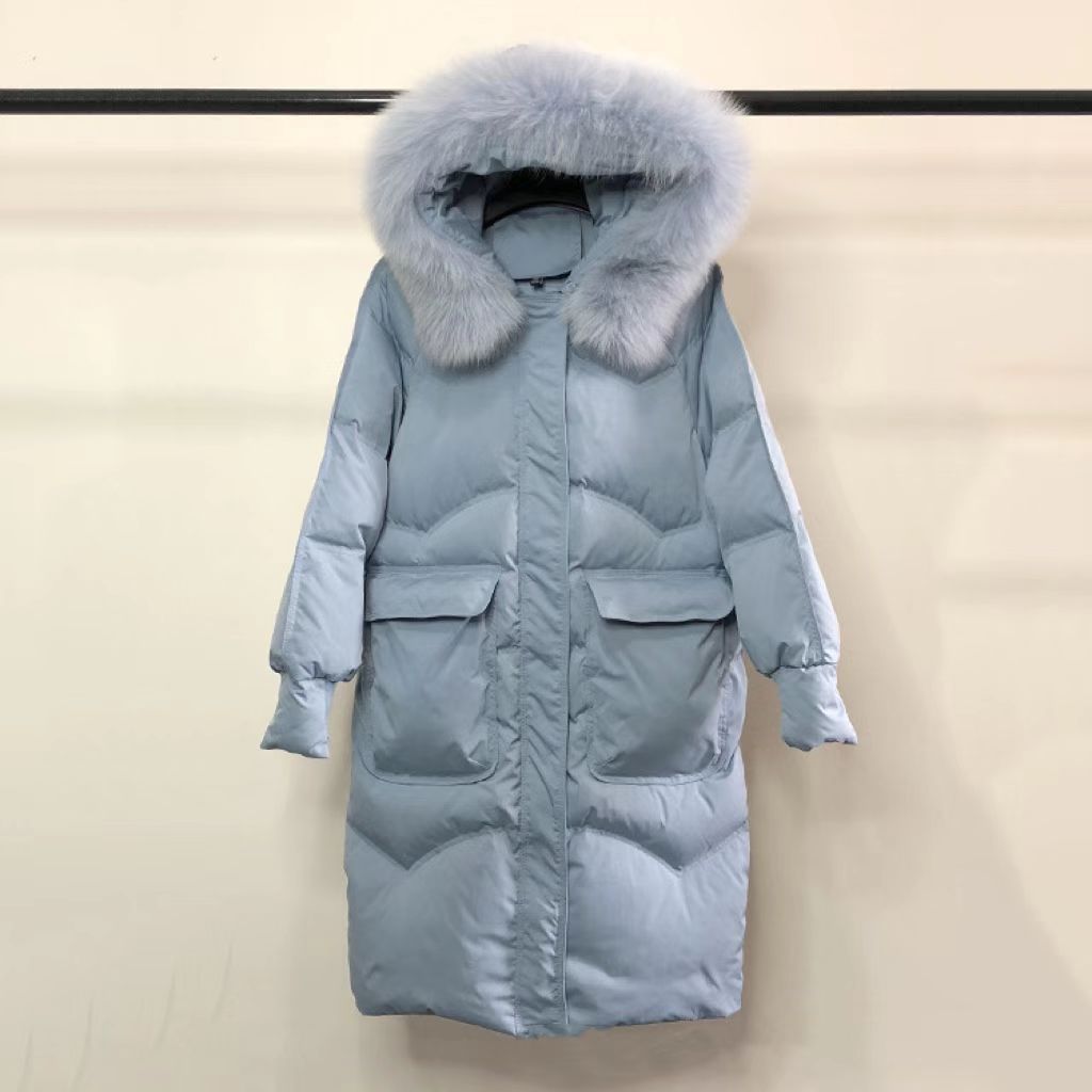 2022 Fur trim hooded down coat womens winter thick warm coat loose hooded women's cotton-padded coats