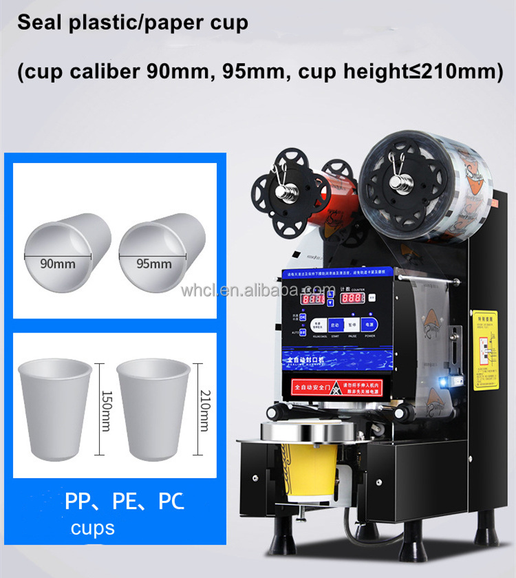 Size 90mm 95mm Bar Automatic Smart Bubble Boba Milk Tea Juice Sealer Plastic Cup Sealing Machine