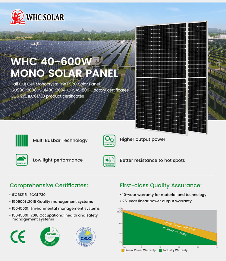 WHC  Photovoltaic 150W 350W Roof Mono Solar Panel 300W 280W 400W 500W Solar Panel Monocrystalline 330W Solar Panels