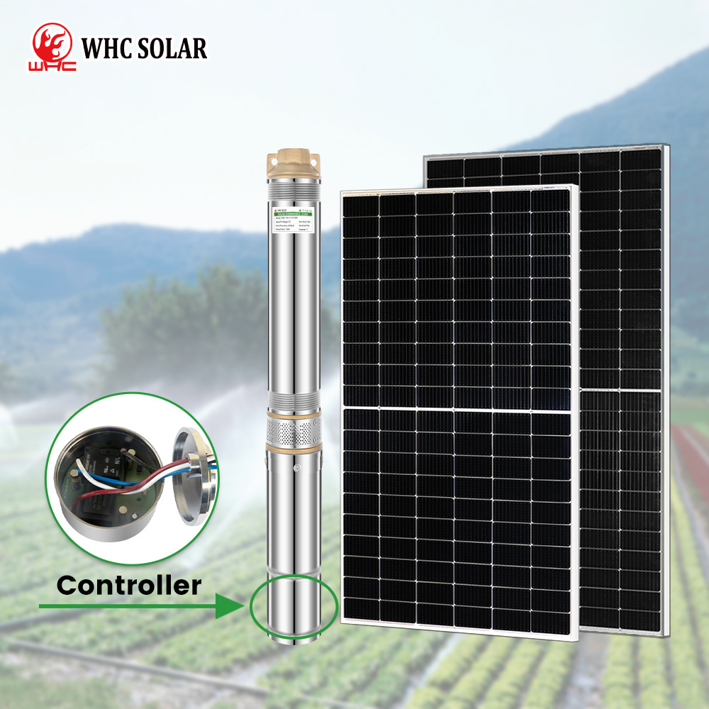 WHC Solar Pump DC 48m 70m 105m Deep Well Solar Water Pump Submersible Water Pump Solar System For Agricultural Irrigation