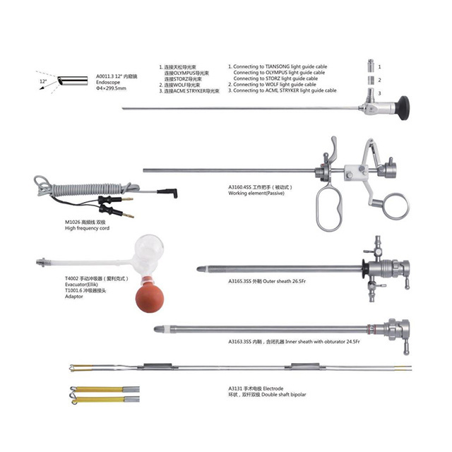 Hospital Urology Surgical Instruments Hard 4mm 12 Degree Bipolar Urology Resectoscope Set Price