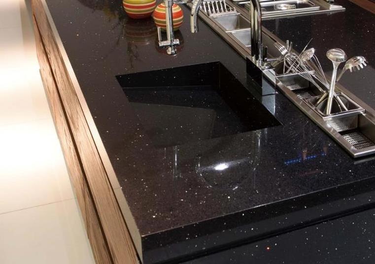 Sparkling Mirror Black Galaxy Quartz Slab for Countertop Stone Wholesale