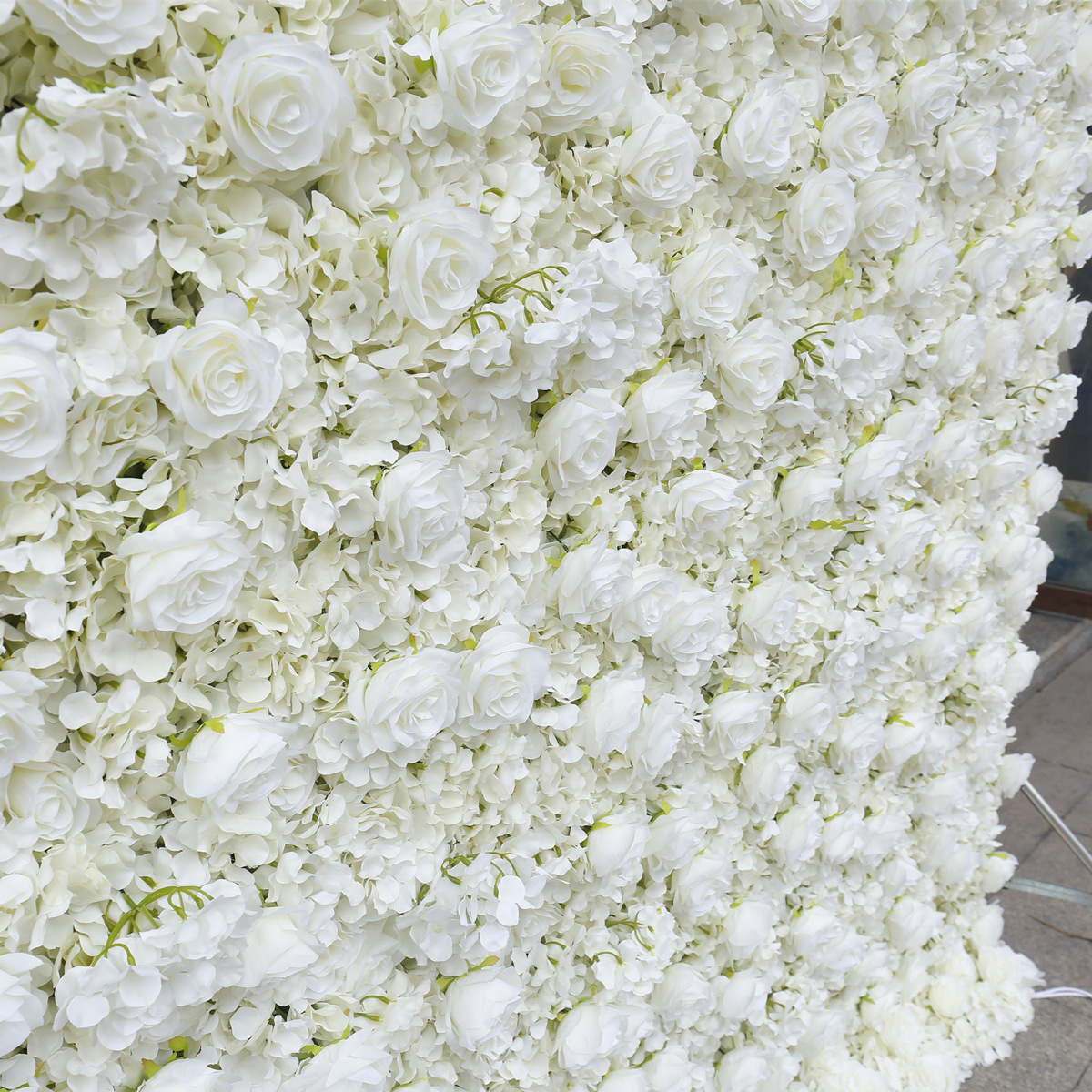 Custom 5D 3D White Rose Hydrangea Roll Up Cloth Flower Wall Wedding Decor Artificial Silk Rose Flower Panel Backdrop Flower Wall