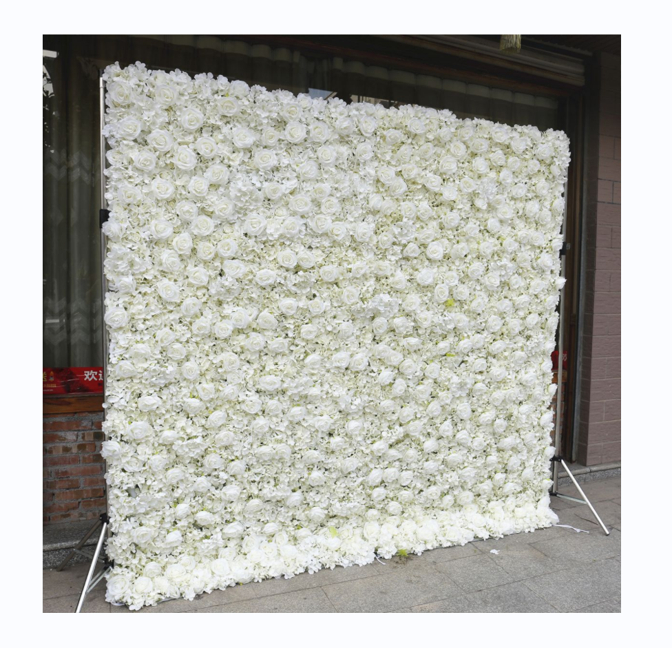 Custom 5D 3D White Rose Hydrangea Roll Up Cloth Flower Wall Wedding Decor Artificial Silk Rose Flower Panel Backdrop Flower Wall