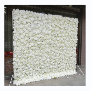 Custom 5D 3D White Rose Hydrangea Roll Up Cloth Flower Wall Wedding Decor Artificial Silk Rose Flower Panel Backdrop Flower Wall