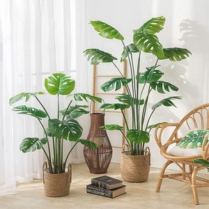 Plastic Faux Olive Plants Faux Areca Palm Green Monstera Bonsai Artificial Trees For Indoor Outdoor Home Decoration