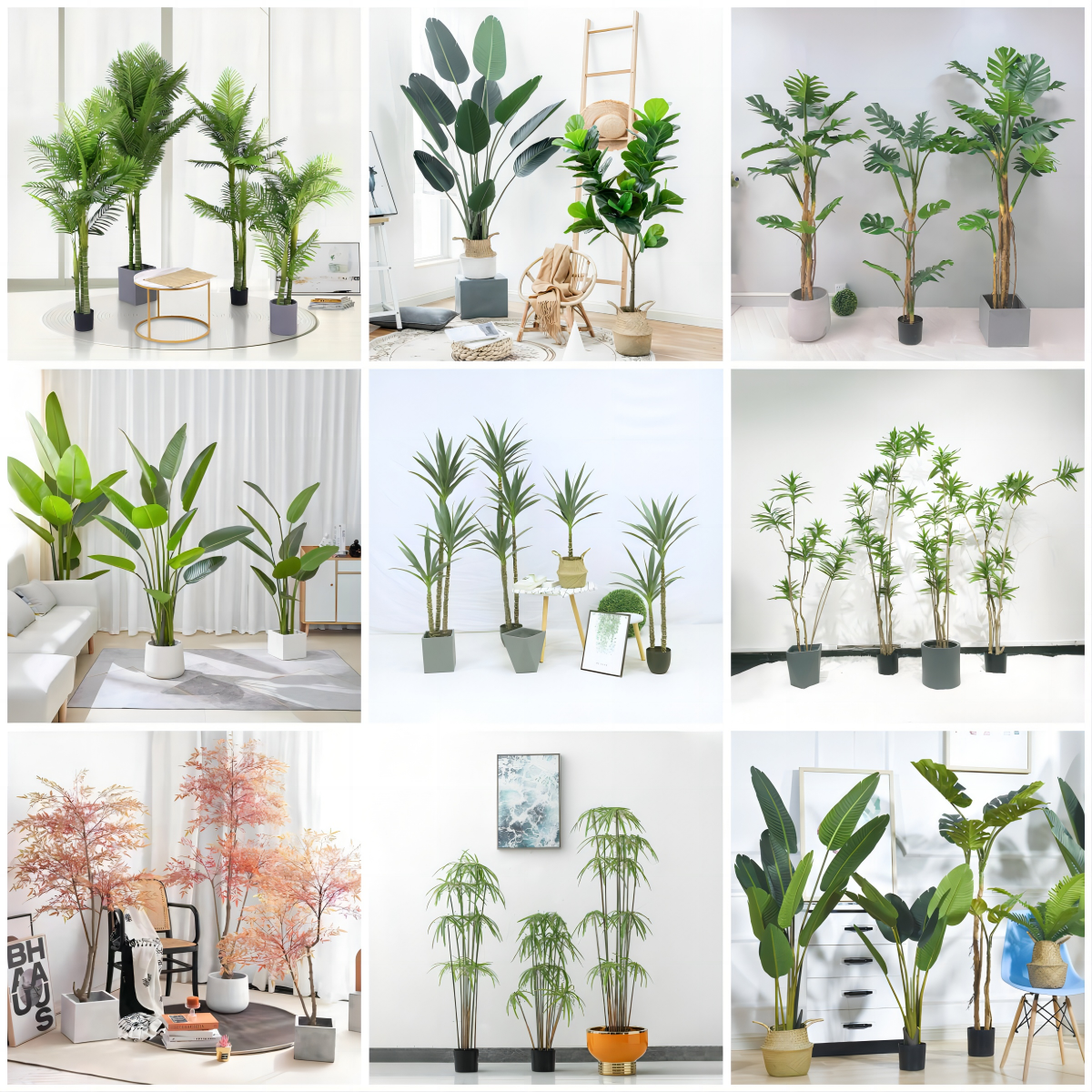 Plastic Faux Olive Plants Faux Areca Palm Green Monstera Bonsai Artificial Trees For Indoor Outdoor Home Decoration