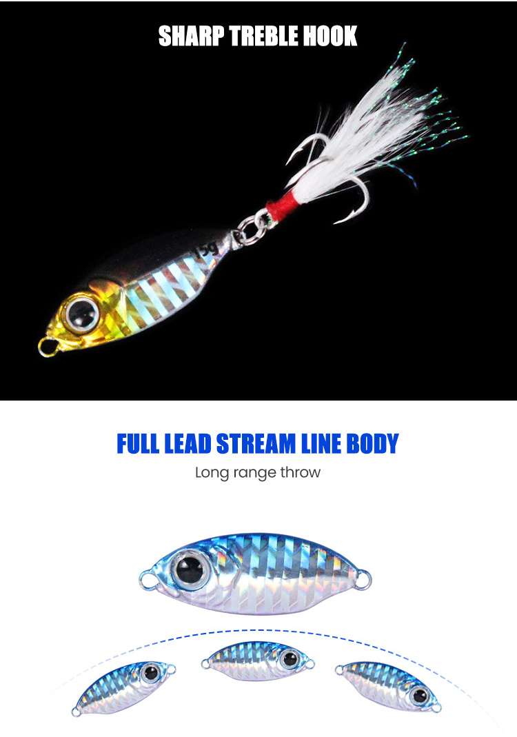 High quality Boat fishing small lead bait 10g 15g metal jig lure with blood feather treble hook