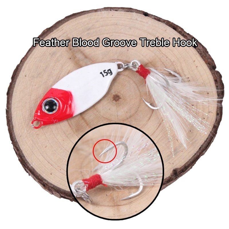 High quality Boat fishing small lead bait 10g 15g metal jig lure with blood feather treble hook