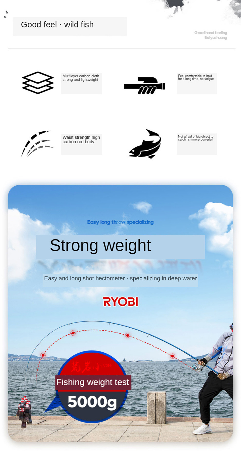 RYOBI ARAIWA Telescopic fishing rod spinning Sea Boat Surf Fishing Rods Carbon Fiber fishing rod and reel combo for Portable