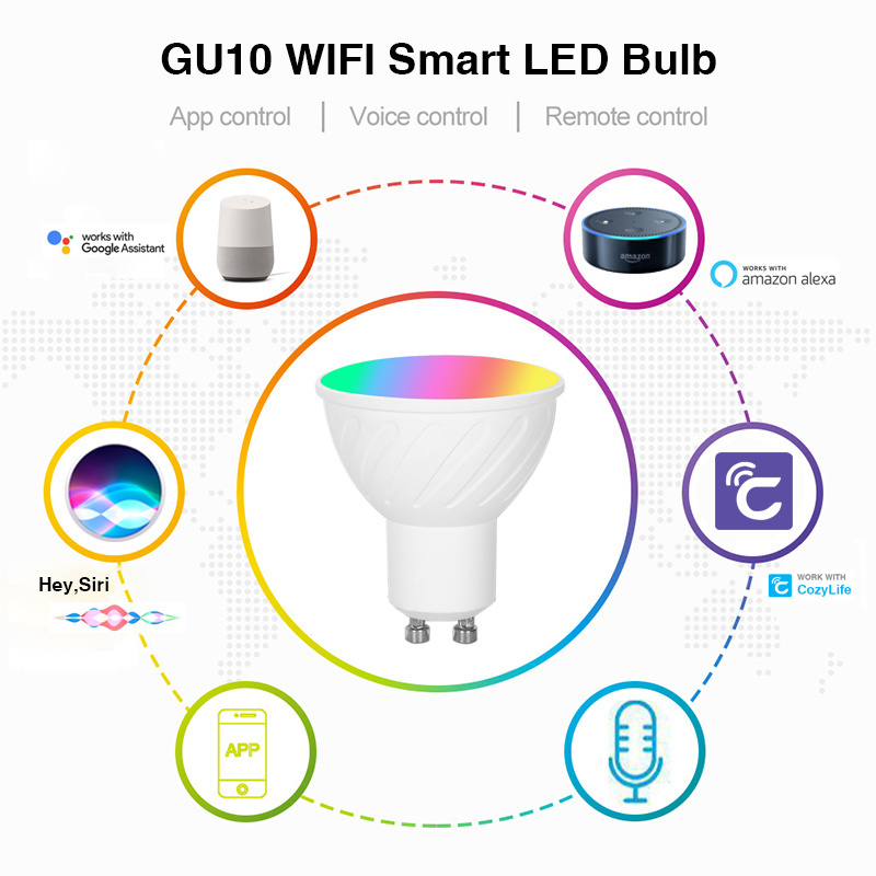 Homekit Smart Spotlights WIFI Remote APP Dimming and Color Mixing Support AC 90 Ceramic 5W for Alexa Speaker Control GU10 Bulbs