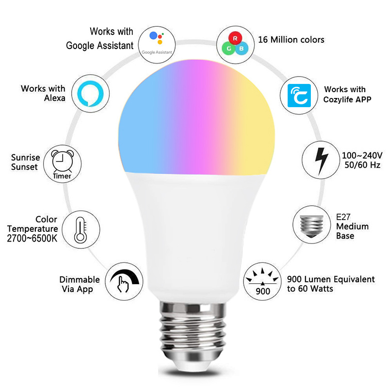 Alexa Smart Wifi Ball Bulb Voice Remote Control RGBWC Apple Homekit Directly Connected to Colorful Bubble Lamp LED PC Plastic 15