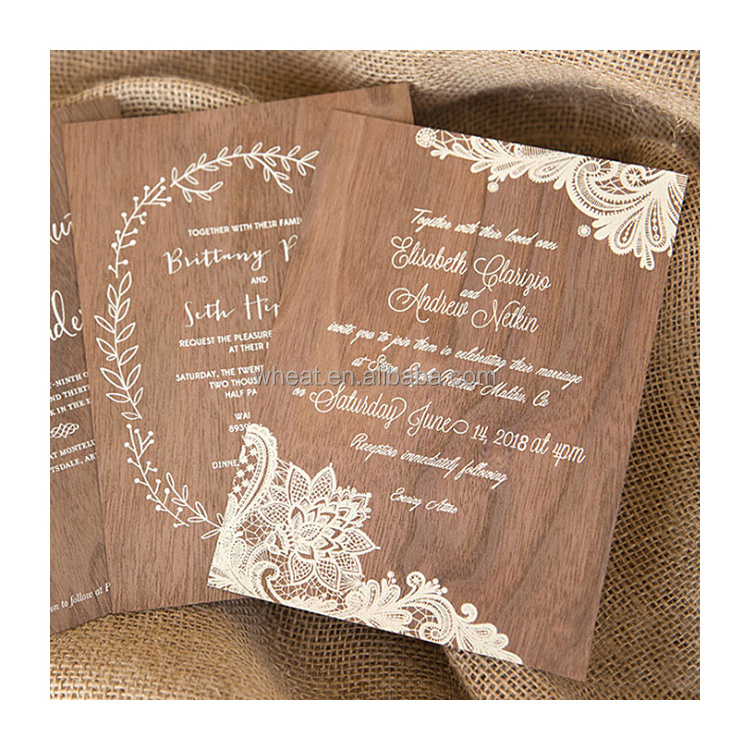 China Factory Price Personalized Printing Wedding Wood Invitation Card with RSVP