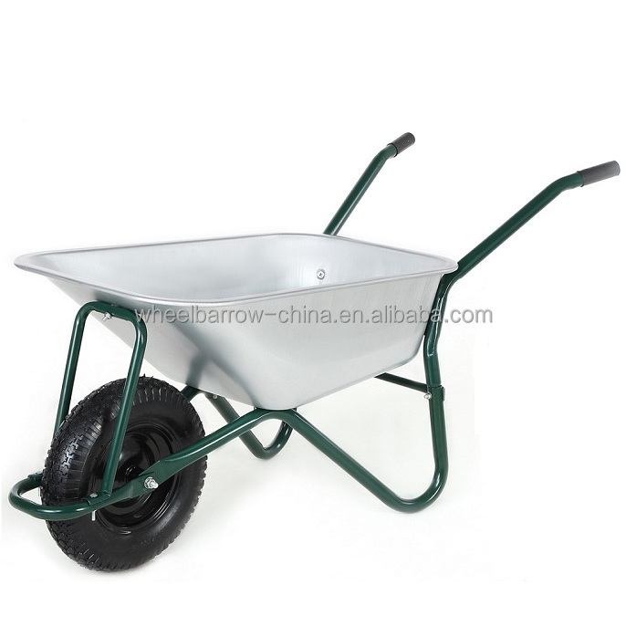 90L 85L Manual metal Wheelbarrow with galvanized Tray silver zinc Pneumatic Wheel  for spain wheelbarrow carretilla WB6401A