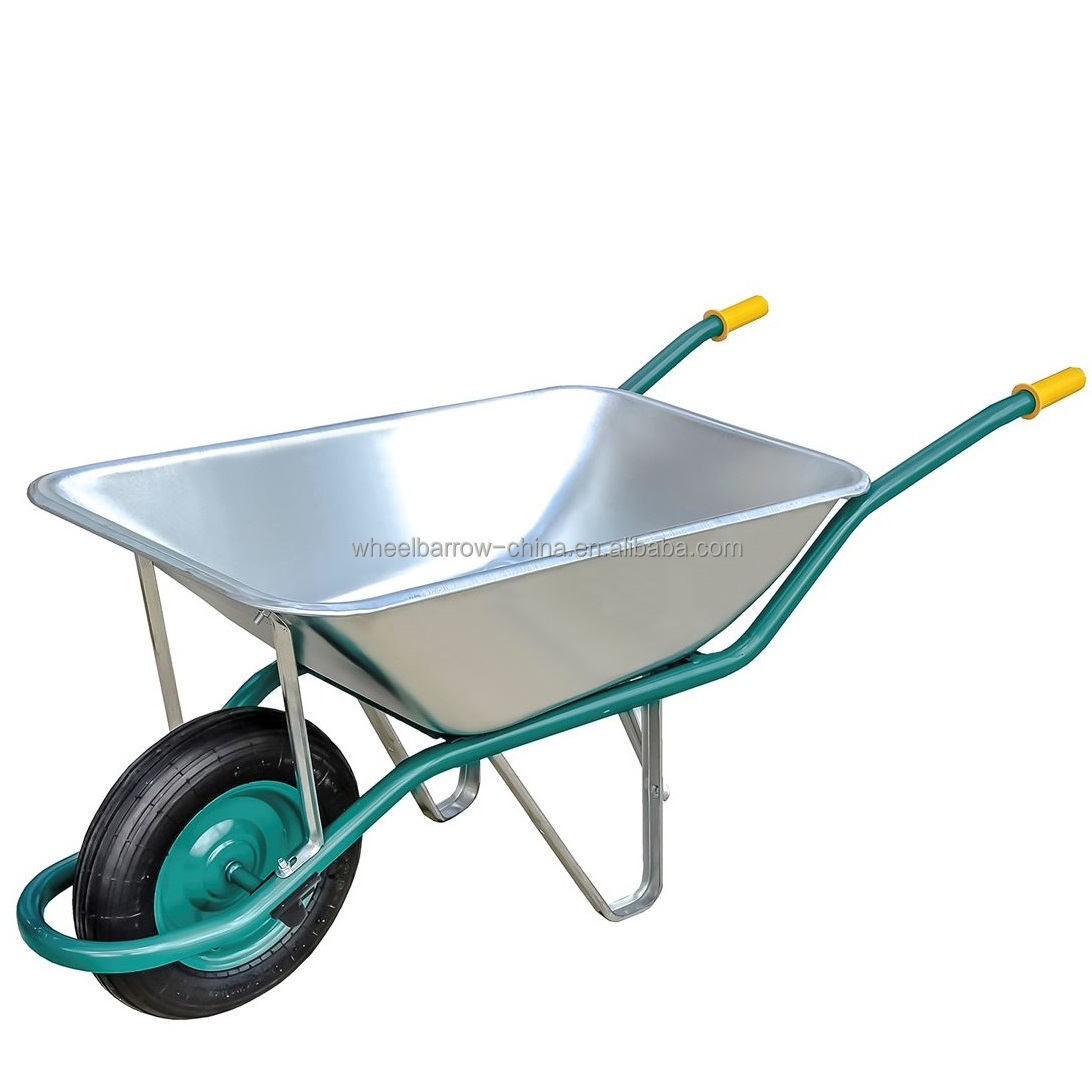 90L 85L Manual metal Wheelbarrow with galvanized Tray silver zinc Pneumatic Wheel  for spain wheelbarrow carretilla WB6401A