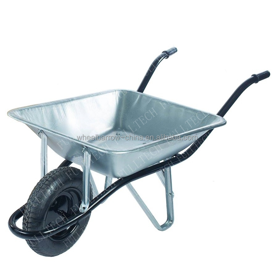 90L 85L Manual metal Wheelbarrow with galvanized Tray silver zinc Pneumatic Wheel  for spain wheelbarrow carretilla WB6401A