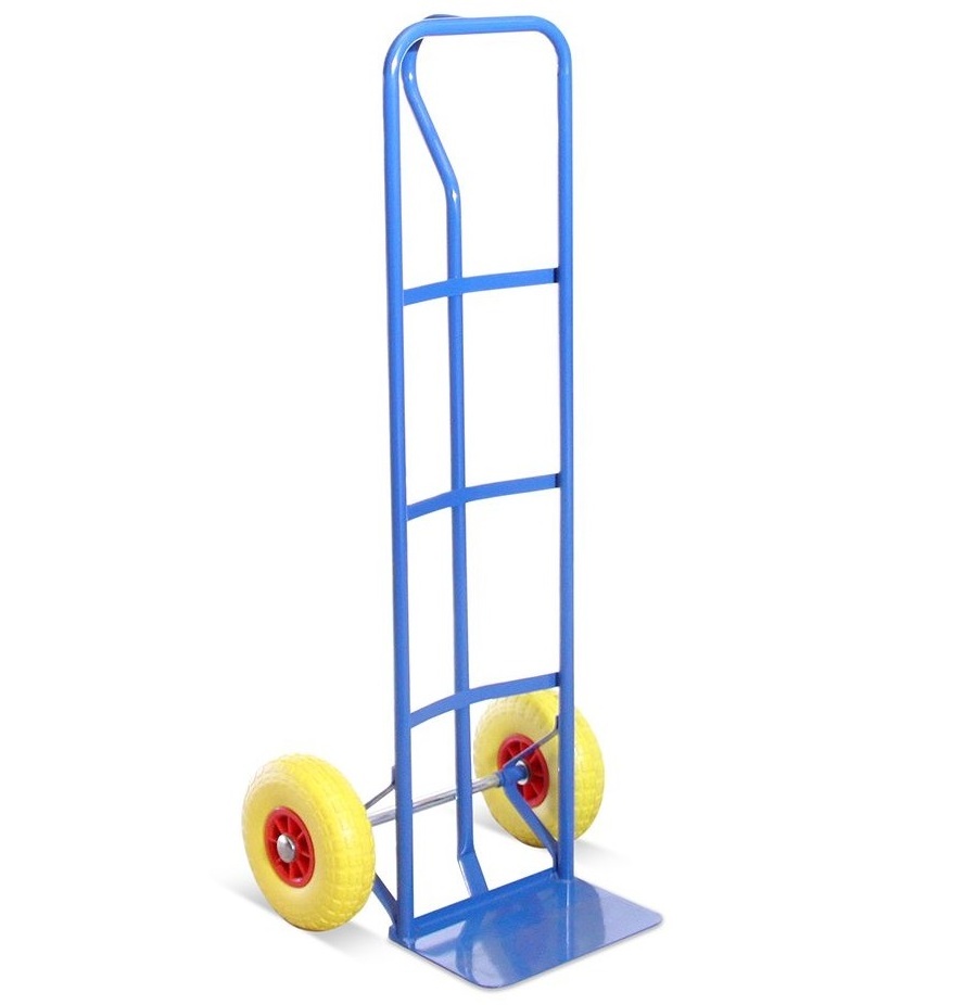 Steel construction High Back P-Handle Industrial Steel Sack Truck with Anti-puncture rubber tyres blue color flat free tires