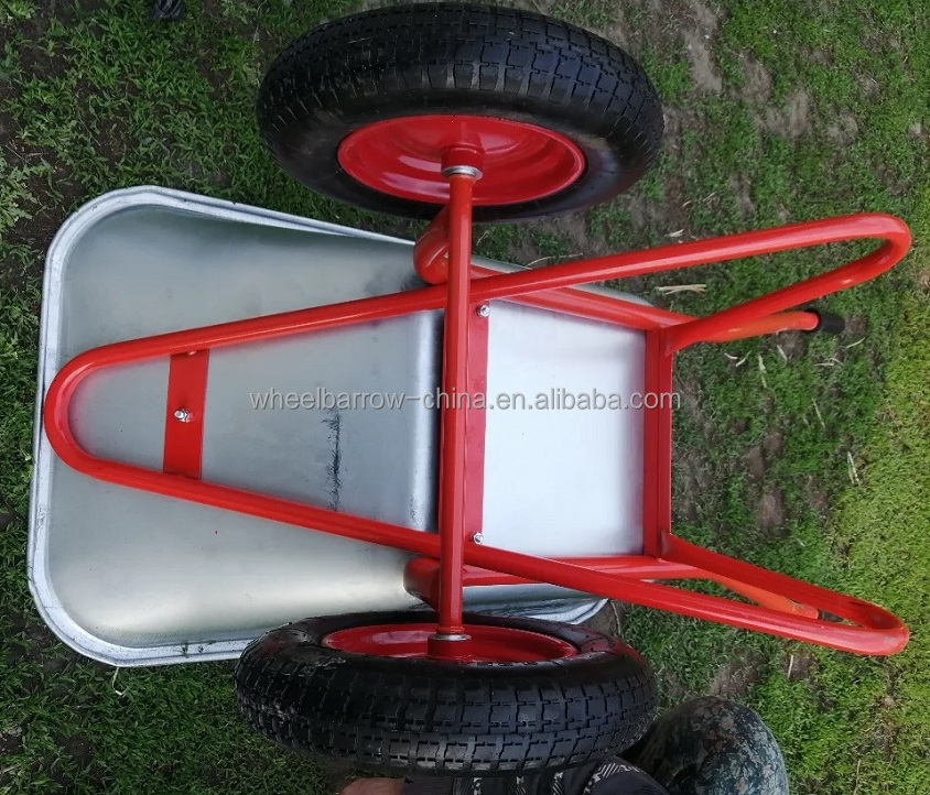 Construction galvanized wheelbarrow double wheel for Russia Poland market Galvanised  wheel barrow 2 wheel zinc tray pneumatic