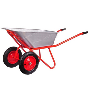 Construction galvanized wheelbarrow double wheel for Russia Poland market Galvanised  wheel barrow 2 wheel zinc tray pneumatic