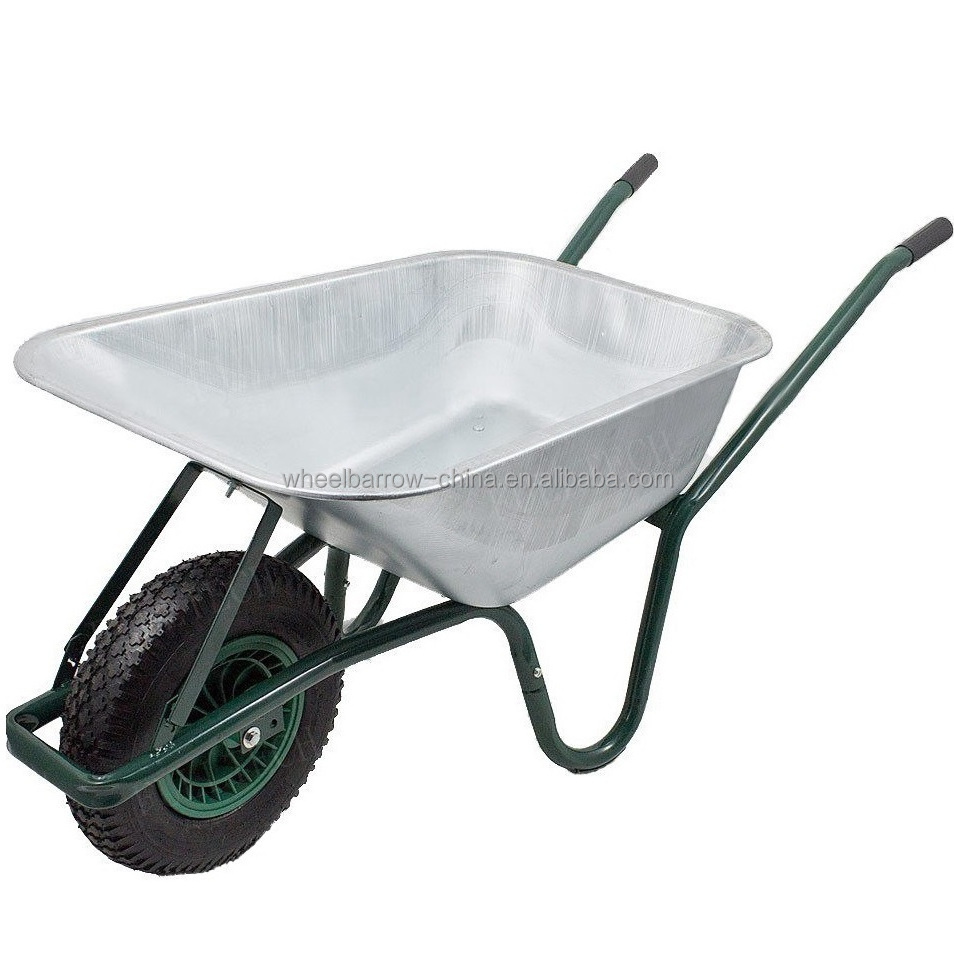 Polypropylene PP Wheelbarrow 100 L Galvanised Large Garden Disc Construction Wheelbarrow Plastic Tray Green Lightweight