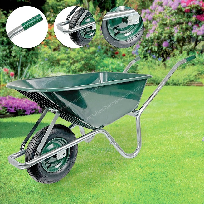 Polypropylene PP Wheelbarrow 100 L Galvanised Large Garden Disc Construction Wheelbarrow Plastic Tray Green Lightweight