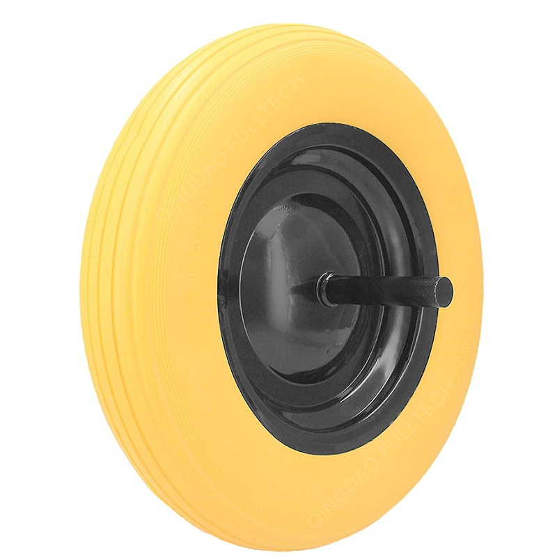 PU foam Puncture proof polyurethane flat free wheel tubeless Solid Wheelbarrow Wheel with Professional Anti-Puncture Axle