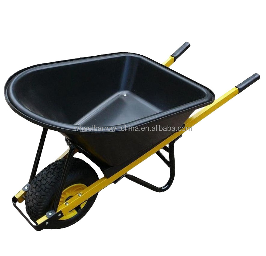 100L Plastic Tray Wheelbarrow with Plastic Centred Pneumatic Wheel Wide Pneumatic Air Wheel Tyre  Landscapers Poly Tray