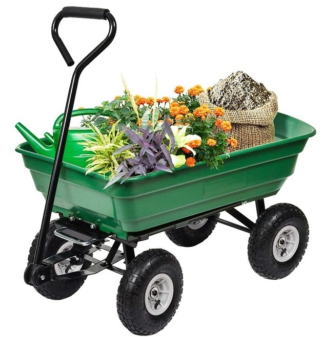 Garden Cart Utility Yard Dump Cart Wagon Carrier Wheelbarrow 4 Air Tires with Poly Pulling Wagon 10