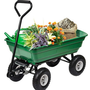 Garden Cart Utility Yard Dump Cart Wagon Carrier Wheelbarrow 4 Air Tires with Poly Pulling Wagon 10" Pneumatic Tires