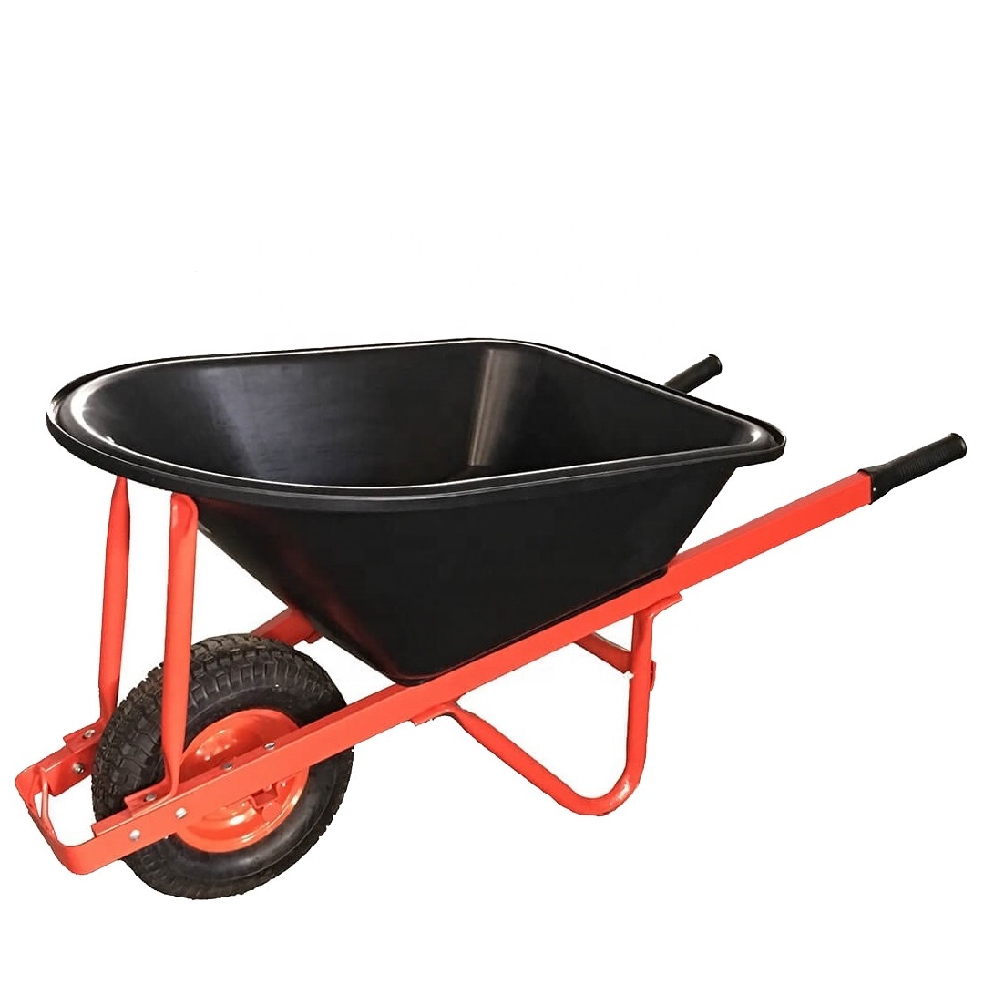 100L Plastic Tray Wheelbarrow with Plastic Centred Pneumatic Wheel Wide Pneumatic Air Wheel Tyre  Landscapers Poly Tray