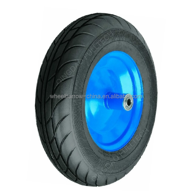 PU foam Puncture proof polyurethane flat free wheel tubeless Solid Wheelbarrow Wheel with Professional Anti-Puncture Axle