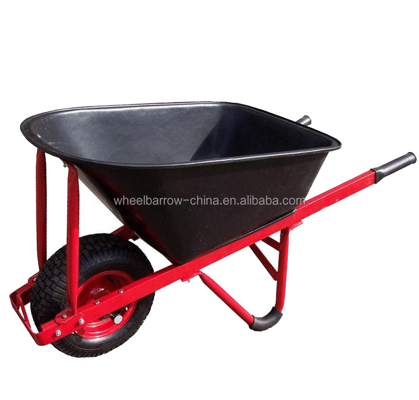 100L Plastic Tray Wheelbarrow with Plastic Centred Pneumatic Wheel Wide Pneumatic Air Wheel Tyre  Landscapers Poly Tray