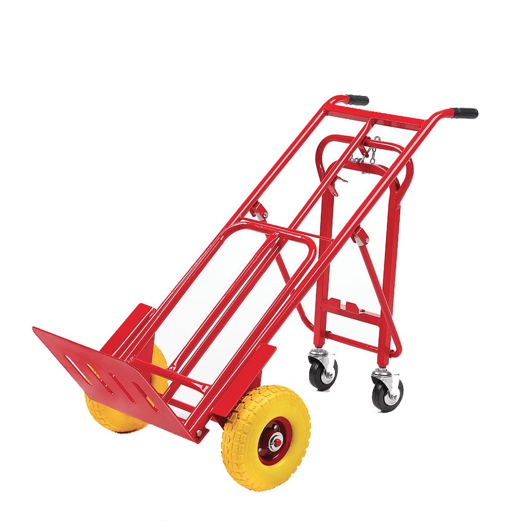 3 Way Multi-purpose sack truck platform truck trolley 300kg with fixed & folding toe plate pneumatic tyred wheels & castors