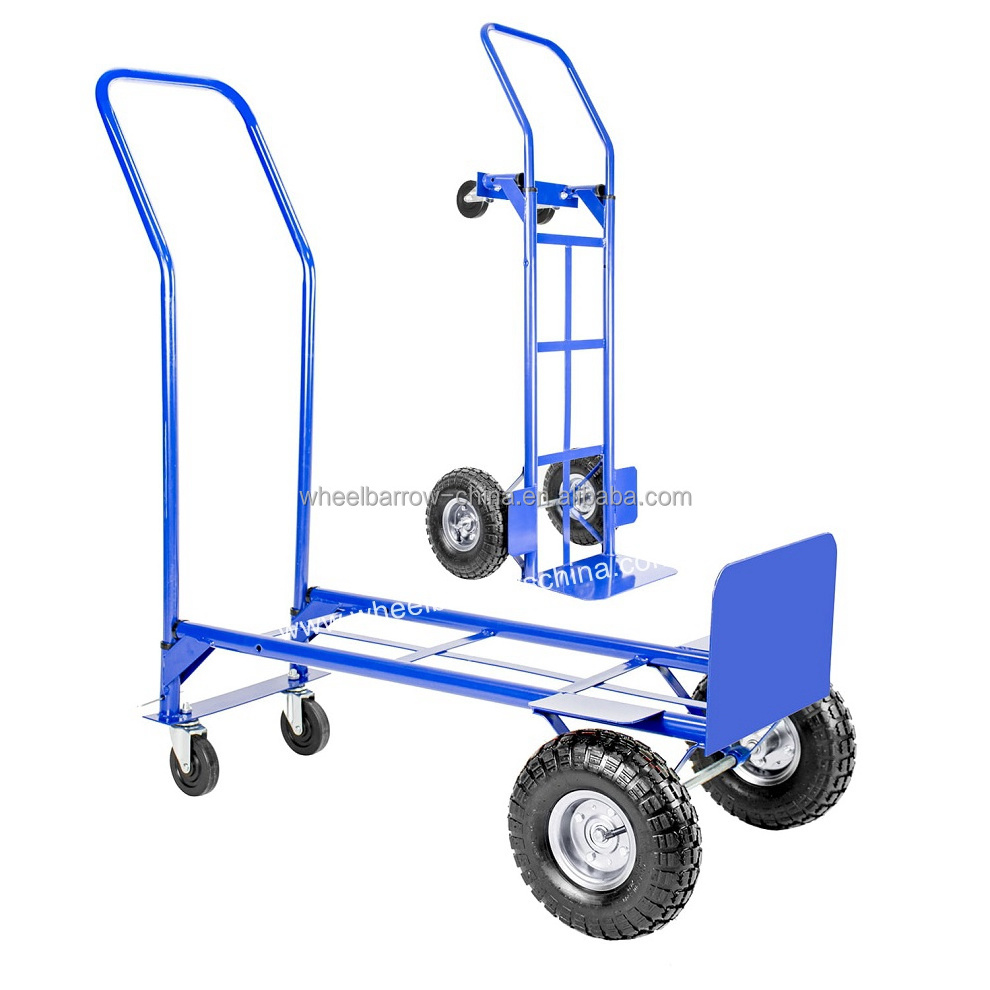 3 Way Multi-purpose sack truck platform truck trolley 300kg with fixed & folding toe plate pneumatic tyred wheels & castors