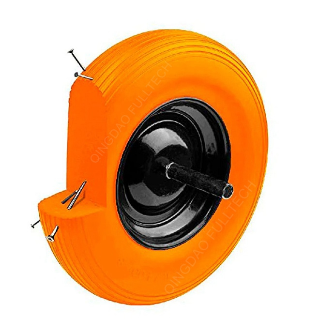 PU foam Puncture proof polyurethane flat free wheel tubeless Solid Wheelbarrow Wheel with Professional Anti-Puncture Axle