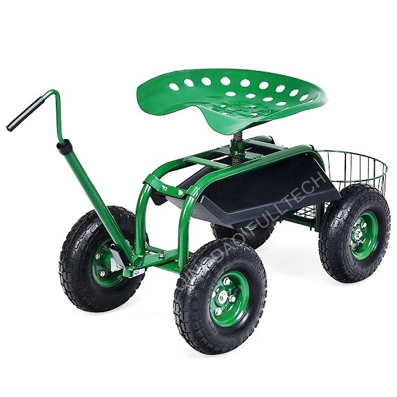 360 Swivel Metal Gardening Stool Garden Cart Rolling Work Adjustable Swivel Seat for Planting