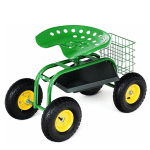 High quality service workshop metal tool storage cart Rolling Tray Gardening Planting with Work Seat Garden Cart Green