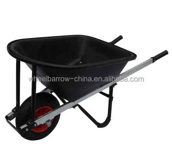 100L Plastic Tray Wheelbarrow with Plastic Centred Pneumatic Wheel Wide Pneumatic Air Wheel Tyre  Landscapers Poly Tray